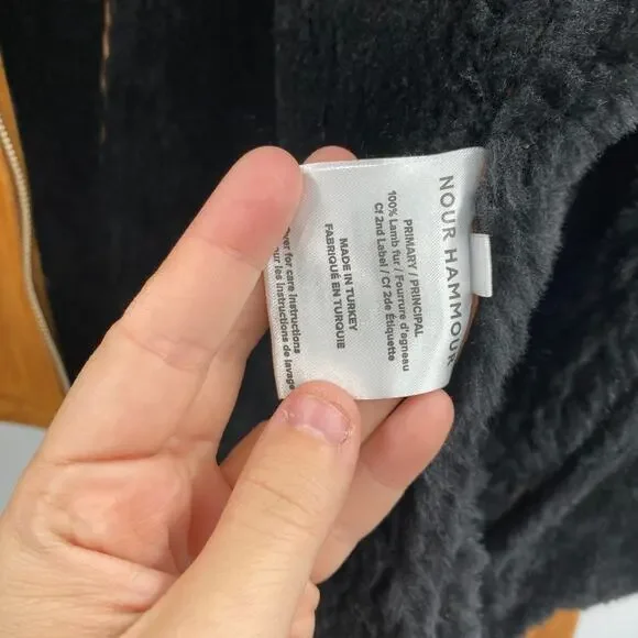 Nour Hammour S Nyla Simple Cropped Shearling Jacket in Cognac & Black - Picture 9 of 17